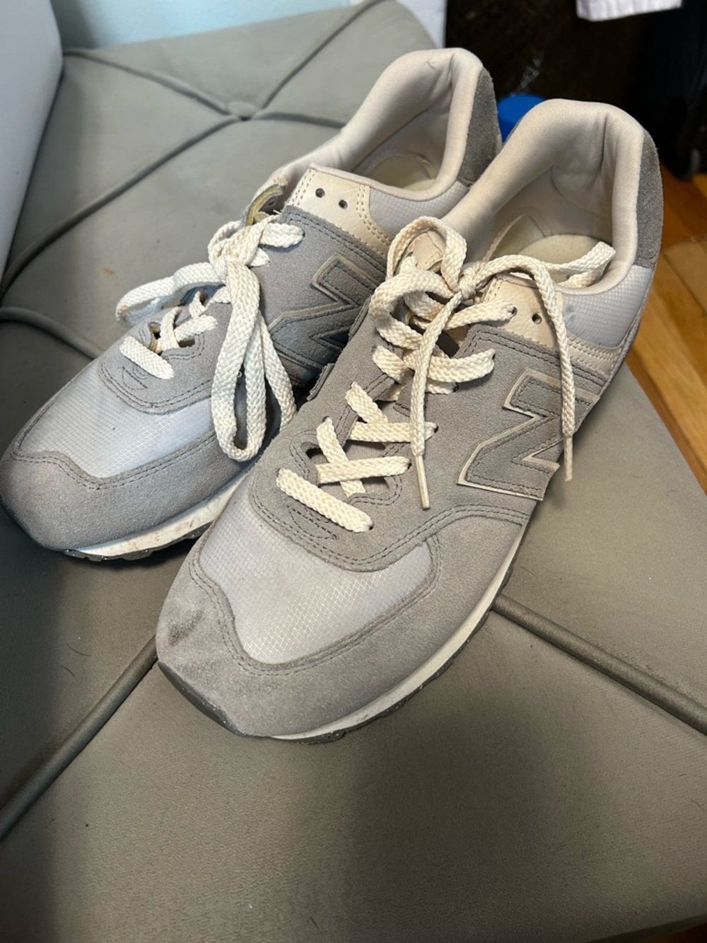New Balance Gray Suede & Cream Lace Low-Top Sneakers
